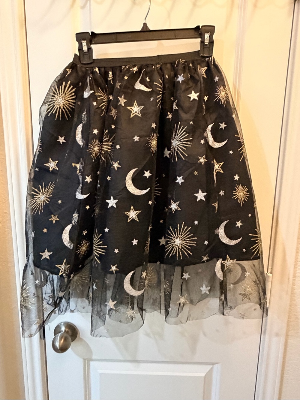 Star & Moon Black Tulle Small Midi Skirt with Metallic Accents